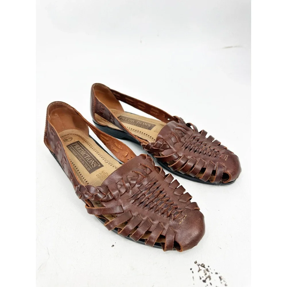 Predictions Huarache Flats 6.5 Brown Woven Leather Sandals Casual Summer